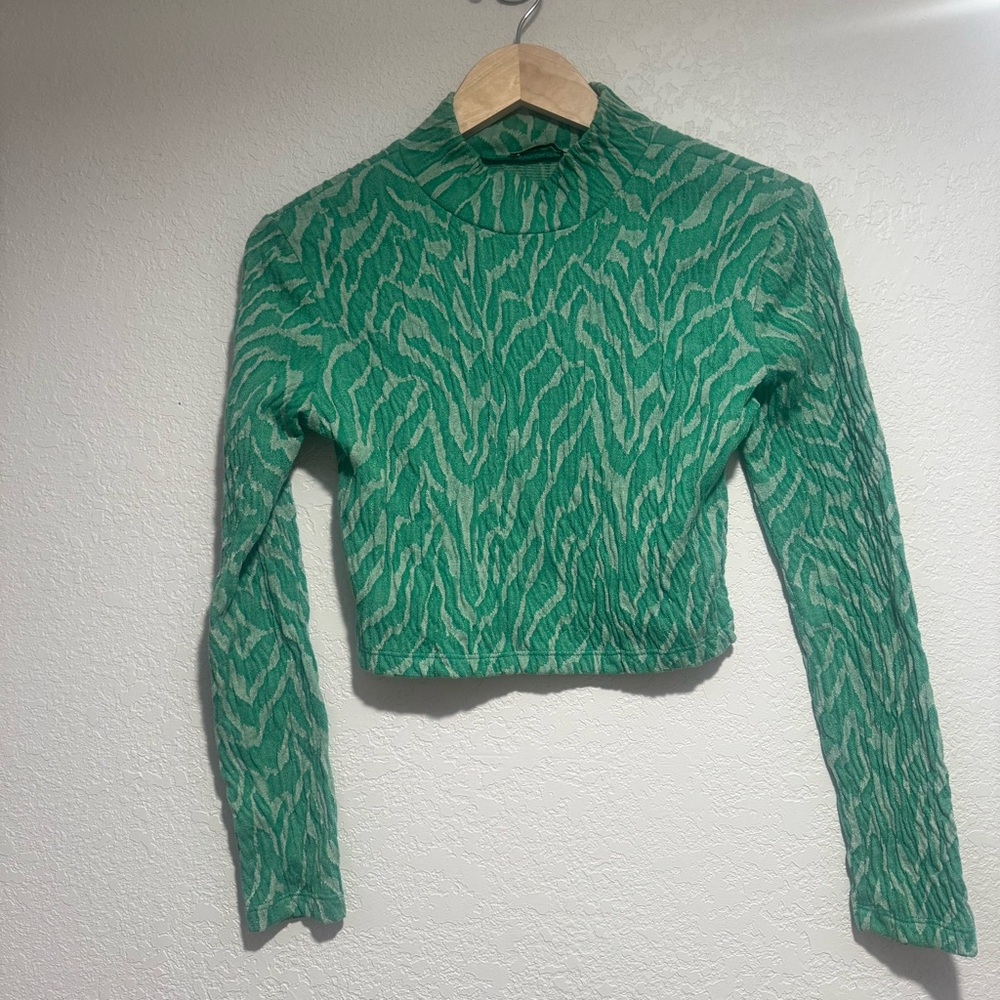 Zara Jacquard Ruched Green Zebra Print Women's Top